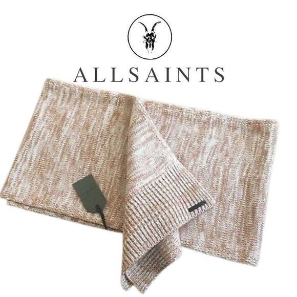 All Saints Marled Ribbed Almond Brown Scarf Wool NWT - Picture 1 of 8